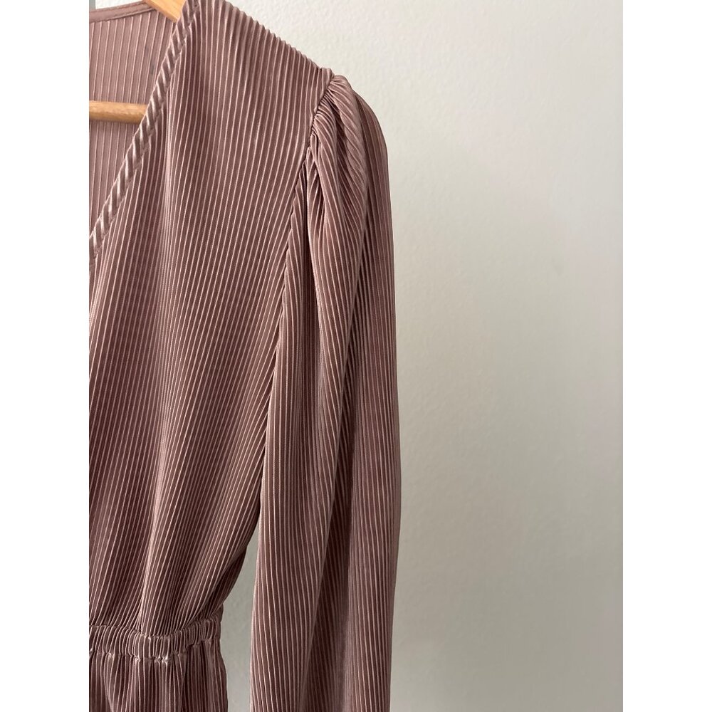 Zara Peplum Blouse Sz Small Pleated Mauve Surplice Romantic Feminine Ruffled Hem - Picture 10 of 14